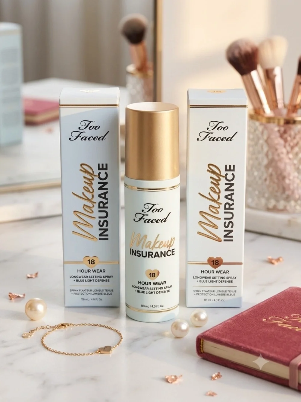 Too Faced Makeup Insurance Longwear Setting Spray — White & Gold